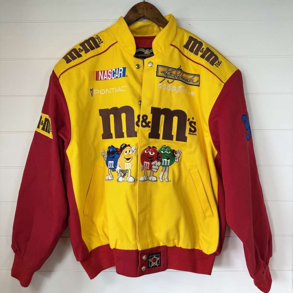 VTG JH Design Nascar M&M's Ken Schrader #36 Racing Team Jacket M Red‎ Yellow M&M